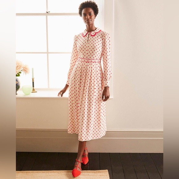 Boden Dresses & Skirts - Boden Aria Midi Dress in White Polka Dot Print